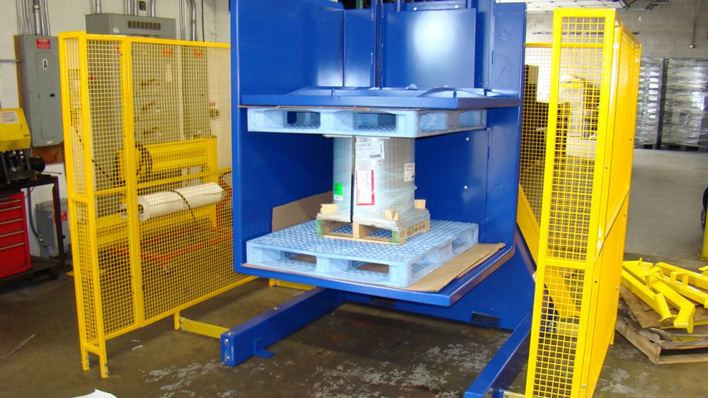 Pallet Inverter flipping over plastic film