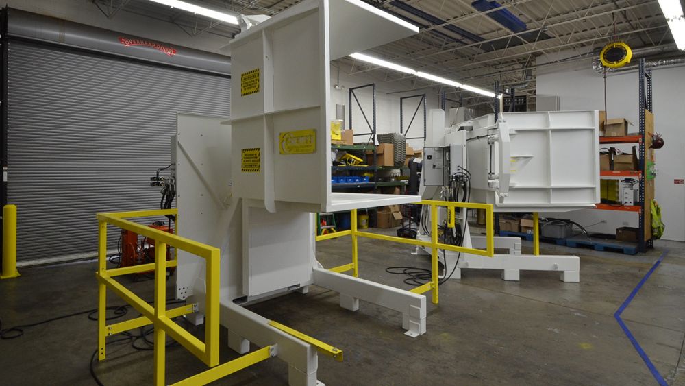 Pallet Inverter built with risers for easy cleaning around the machine