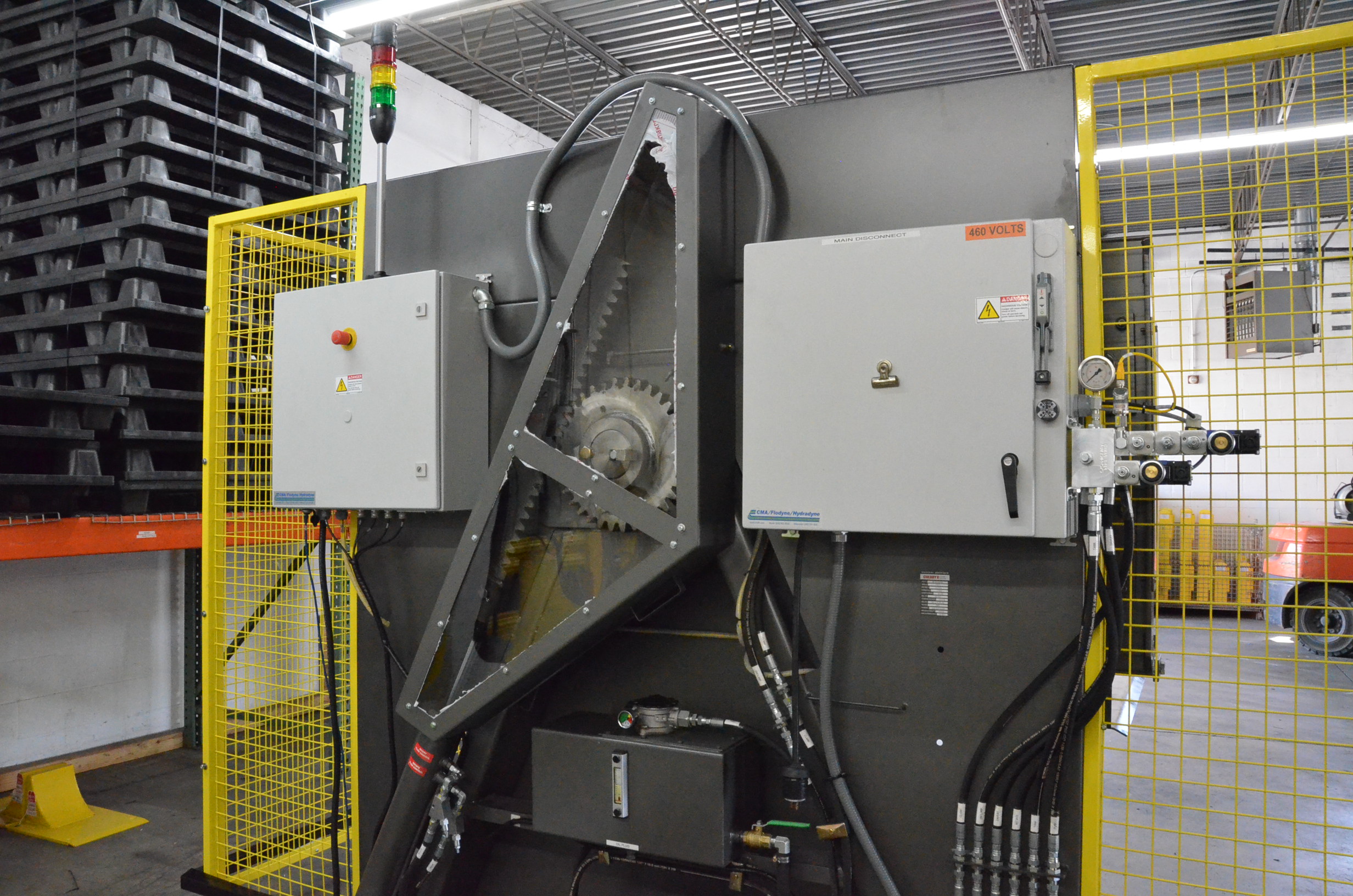DC Pallet Inverter with Lexan rack cover