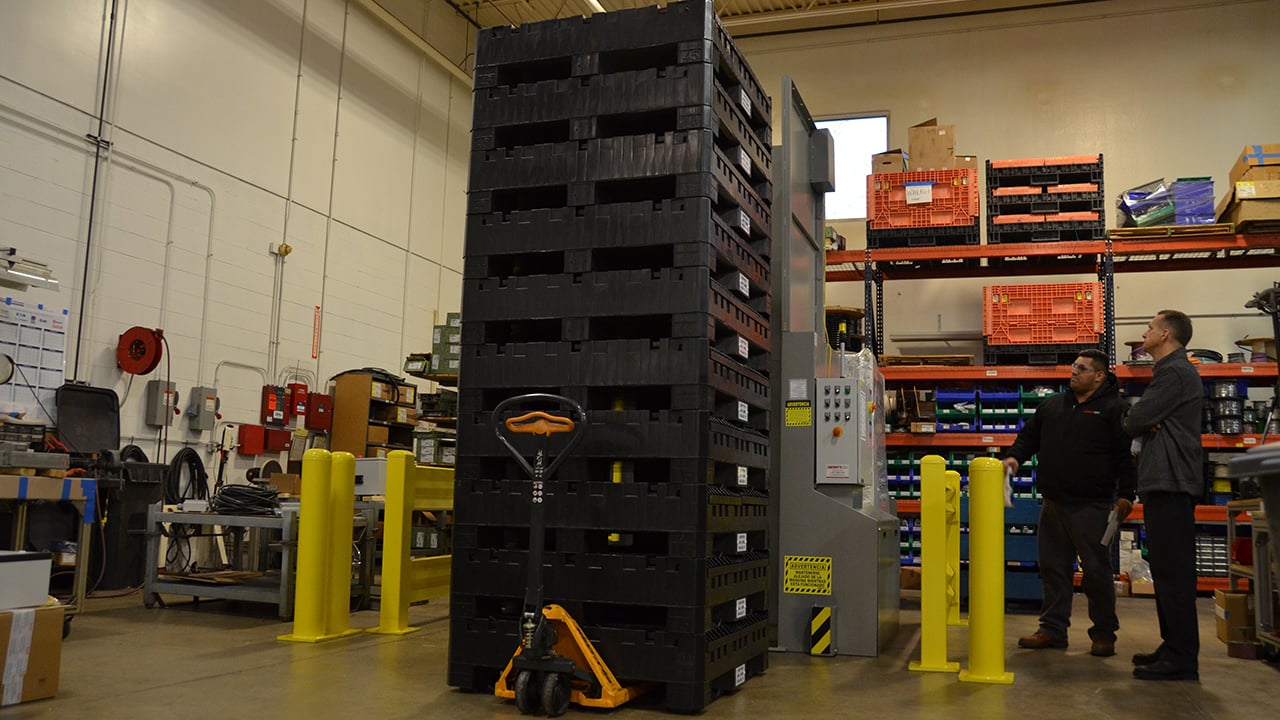Stack of collapsed containers
